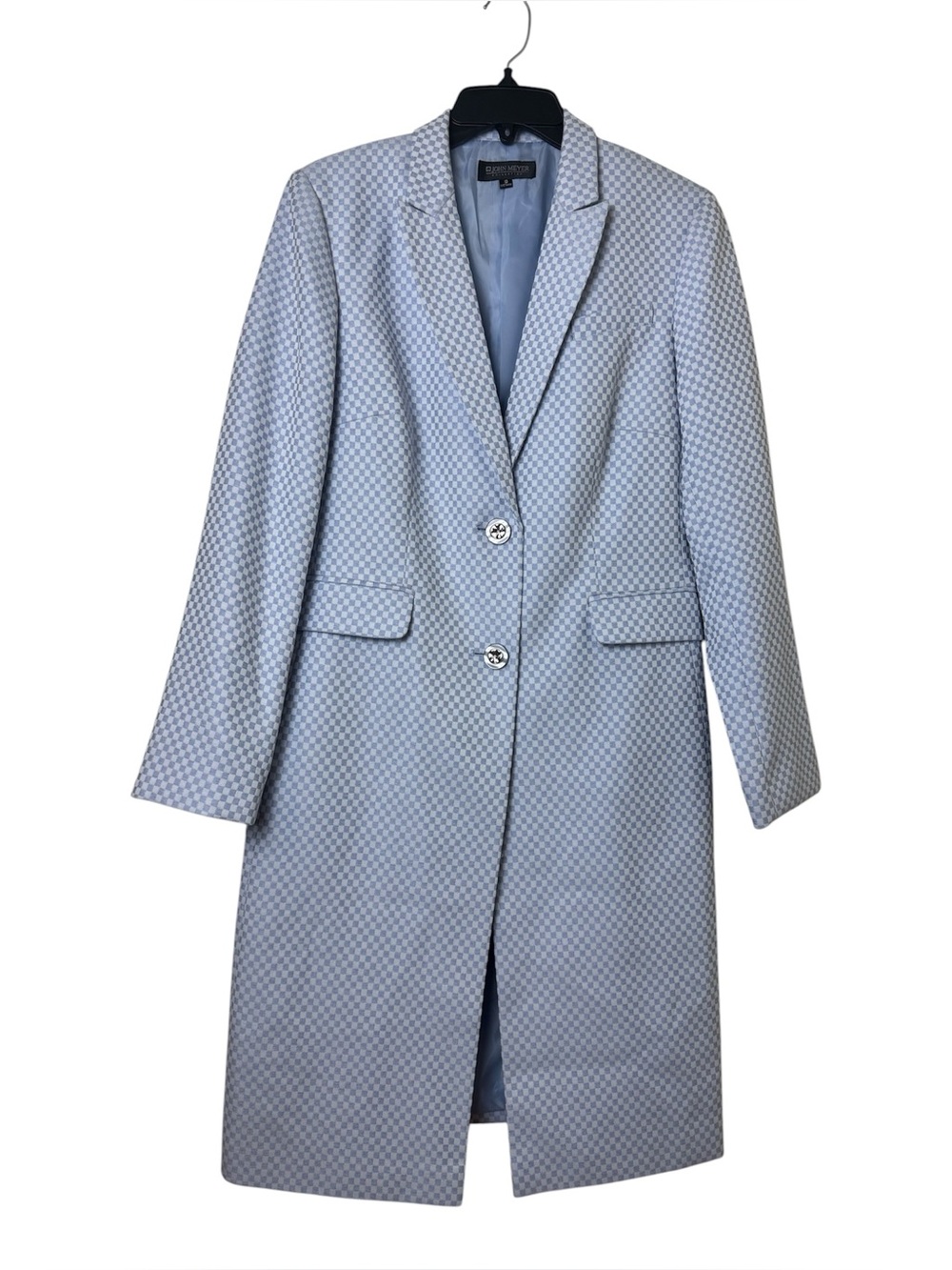 Vintage John Meyer Light Blue Checkered Longline Blazer Coat NWT Size 10